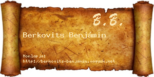 Berkovits Benjámin névjegykártya